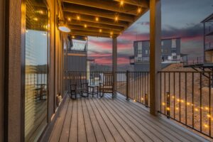 Private Patio With Rocking Chairs And Lights
