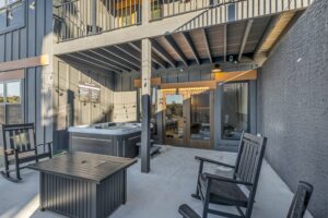 Private Patio with Hot Tub, Fire Table & Rocking Chairs