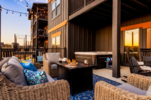 Private Patio Seating with Warm Fire Table